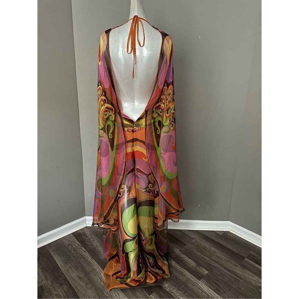 RAISA VANESSA PRINTED CHIFFON JUMPSUIT WITH DEEP NECK AND GOLD BUCKLE $2,290 - Picture 12 of 14